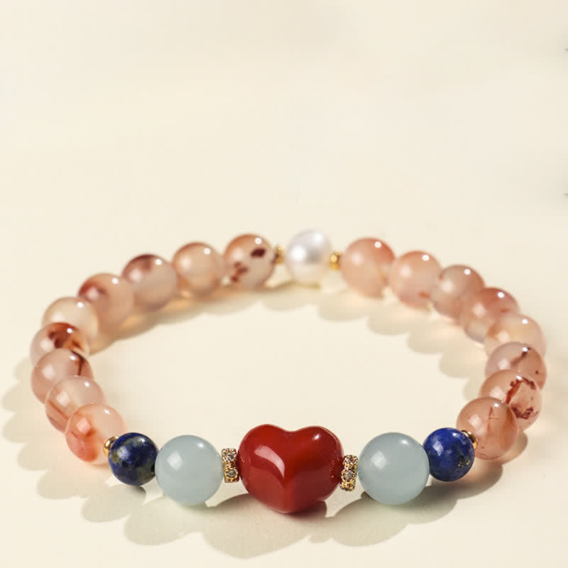 Buddha Stones ハートデザイン サウスレッドアゲート ラピスラズリ成就ブレスレット - image 2