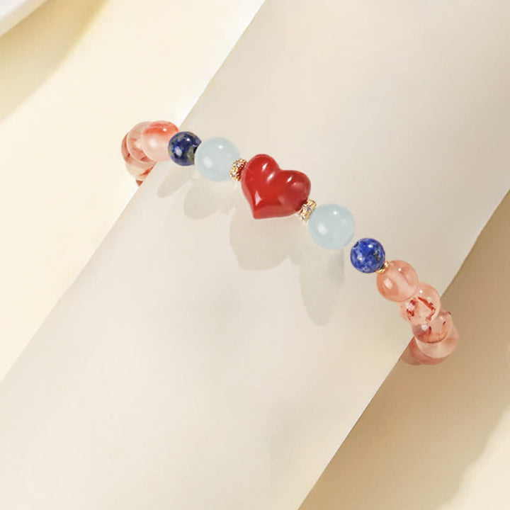 Buddha Stones ハートデザイン サウスレッドアゲート ラピスラズリ成就ブレスレット - image 5