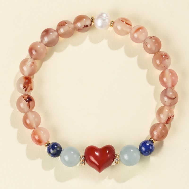 Buddha Stones ハートデザイン サウスレッドアゲート ラピスラズリ成就ブレスレット - 南紅瑪瑙（手首周り15～16cm） - image 0