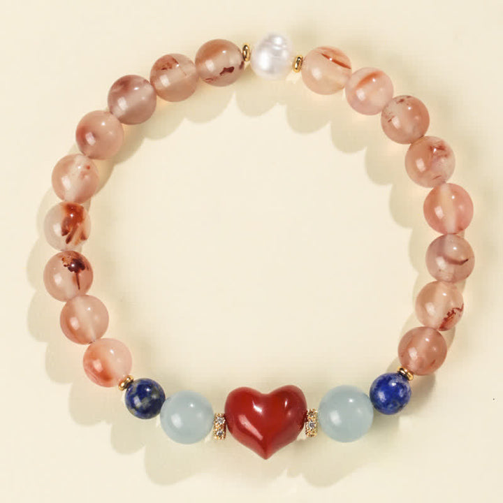 Buddha Stones ハートデザイン サウスレッドアゲート ラピスラズリ成就ブレスレット - 南紅瑪瑙（手首周り15～16cm） - image 0