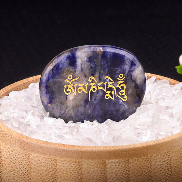 Buddha Stones オーム・マニ・パドメ・フムアメジスト タイガーアイ パームストーン クリスタル装飾 35*45mm - 天然ソーダライト（色は個体差があります）35×45mm - image 15