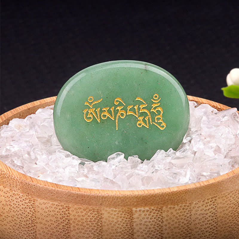 Buddha Stones オーム・マニ・パドメ・フムアメジスト タイガーアイ パームストーン クリスタル装飾 35*45mm - 天然グリーンアベンチュリン（色味は個体差があります）35×45mm - image 21