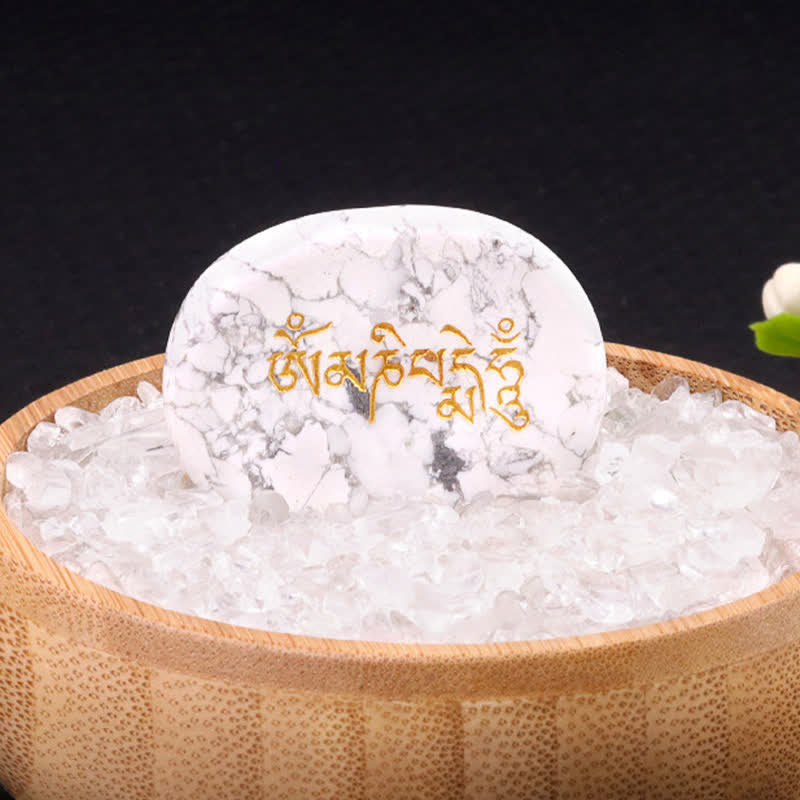 Buddha Stones オーム・マニ・パドメ・フムアメジスト タイガーアイ パームストーン クリスタル装飾 35*45mm - 天然ホワイトターコイズ（色味は個体差があります）35×45mm - image 33
