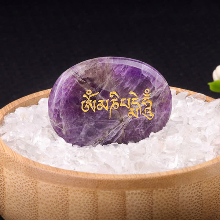 Buddha Stones オーム・マニ・パドメ・フムアメジスト タイガーアイ パームストーン クリスタル装飾 35*45mm - 天然アメジスト（色味は個体差があります）35×45mm - image 0