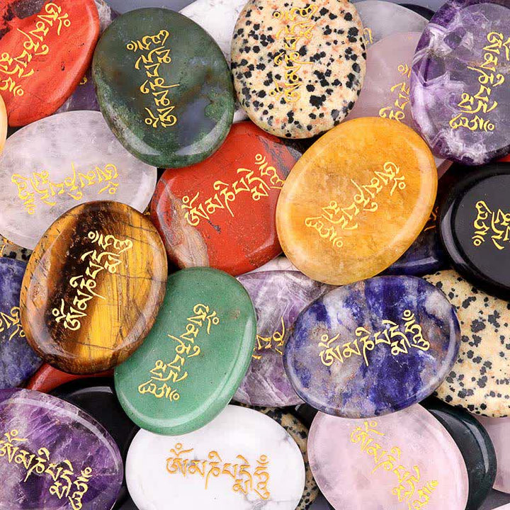Buddha Stones オーム・マニ・パドメ・フムアメジスト タイガーアイ パームストーン クリスタル装飾 35*45mm - image 37
