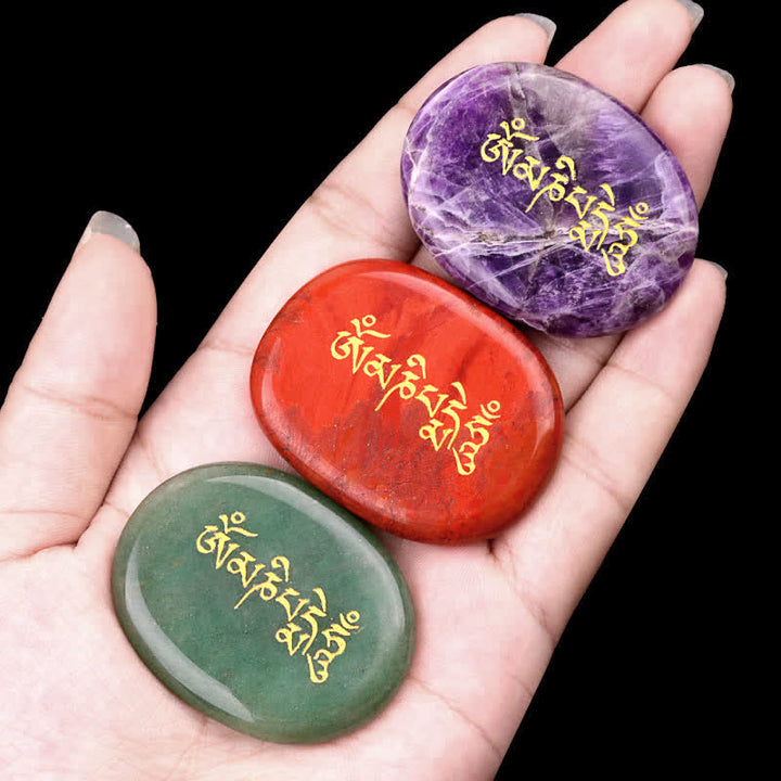 Buddha Stones オーム・マニ・パドメ・フムアメジスト タイガーアイ パームストーン クリスタル装飾 35*45mm - image 39