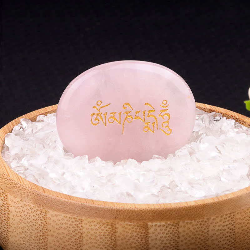 Buddha Stones オーム・マニ・パドメ・フムアメジスト タイガーアイ パームストーン クリスタル装飾 35*45mm - 天然ローズクォーツ（色味は個体差があります）35×45mm - image 27
