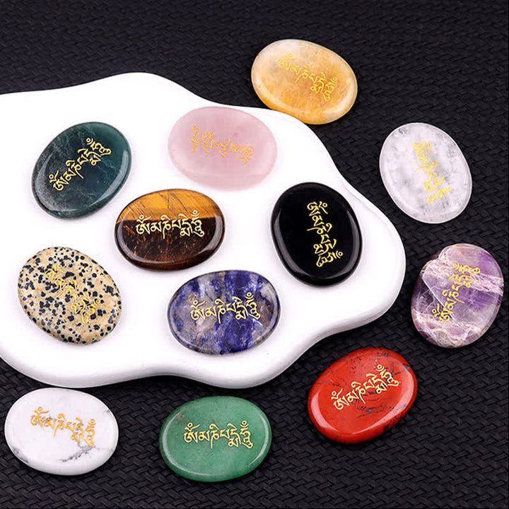 Buddha Stones オーム・マニ・パドメ・フムアメジスト タイガーアイ パームストーン クリスタル装飾 35*45mm - image 36