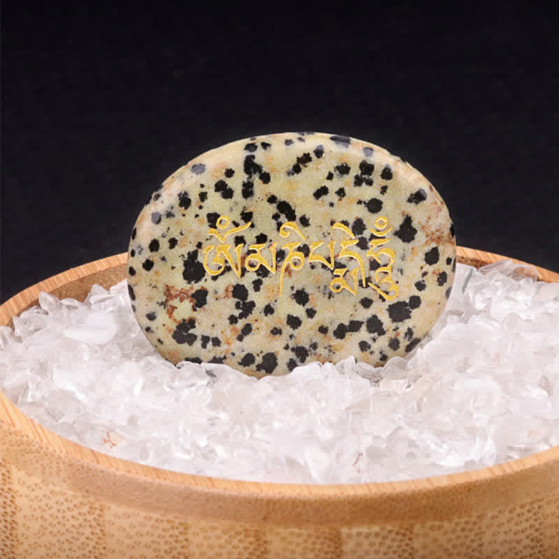 Buddha Stones オーム・マニ・パドメ・フムアメジスト タイガーアイ パームストーン クリスタル装飾 35*45mm - 天然ダルメシアンジャスパー（色味は個体差があります）35×45mm - image 12