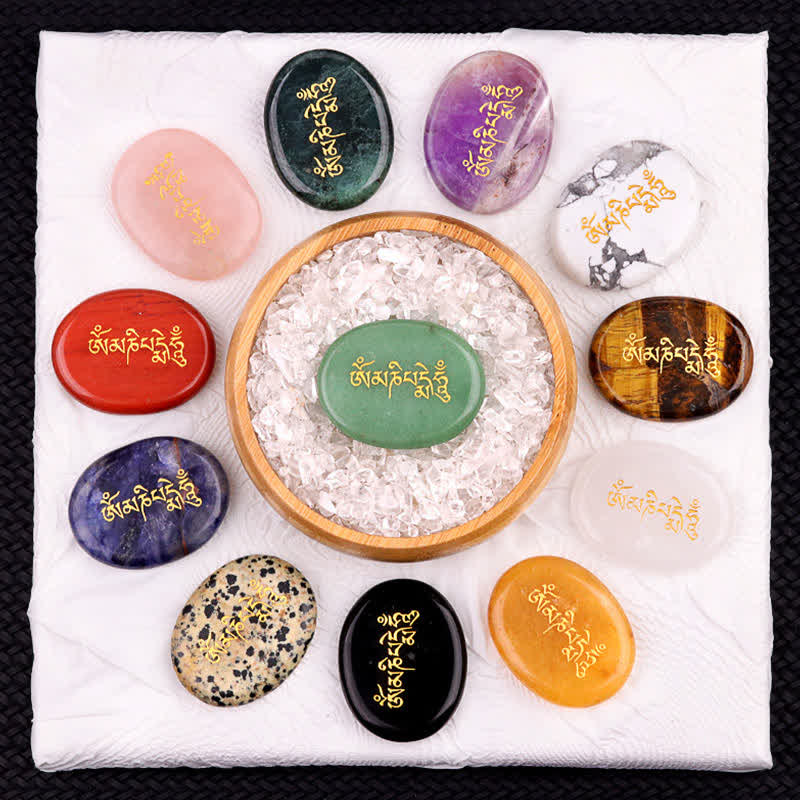 Buddha Stones オーム・マニ・パドメ・フムアメジスト タイガーアイ パームストーン クリスタル装飾 35*45mm - image 38