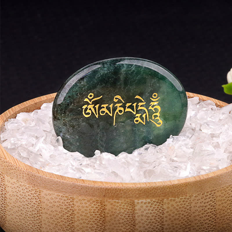 Buddha Stones オーム・マニ・パドメ・フムアメジスト タイガーアイ パームストーン クリスタル装飾 35*45mm - 天然インド瑪瑙（色味は個体差があります）35×45mm - image 18
