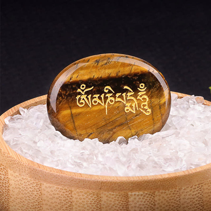 Buddha Stones オーム・マニ・パドメ・フムアメジスト タイガーアイ パームストーン クリスタル装飾 35*45mm - 天然タイガーアイ（色味は個体差があります）35×45mm - image 3
