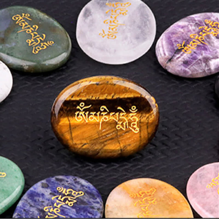 Buddha Stones オーム・マニ・パドメ・フムアメジスト タイガーアイ パームストーン クリスタル装飾 35*45mm - image 40