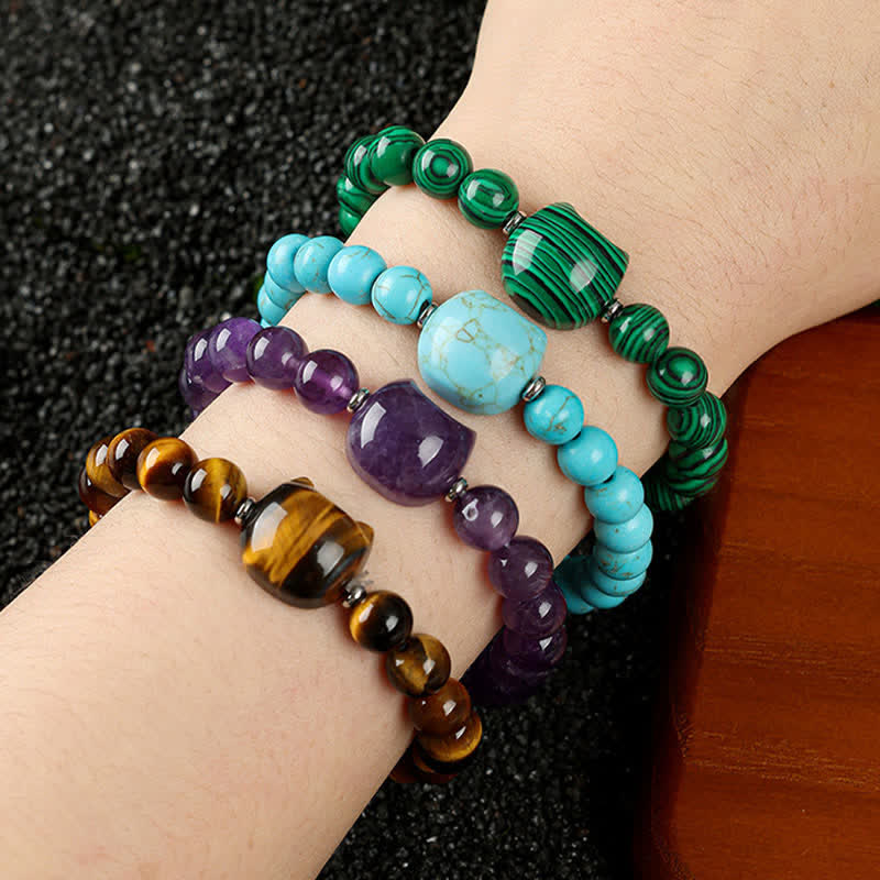 Buddha Stones かわいい猫のデザイン、ブルーレースアゲート、クリアクォーツビーズブレスレット - image 36