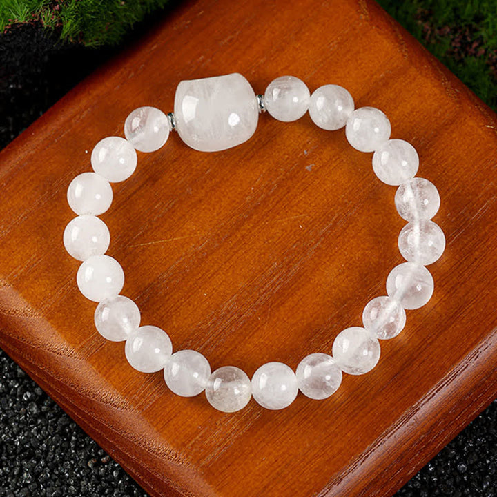 Buddha Stones かわいい猫のデザイン、ブルーレースアゲート、クリアクォーツビーズブレスレット - クリアクォーツ（手首周り15～16cm） - image 2