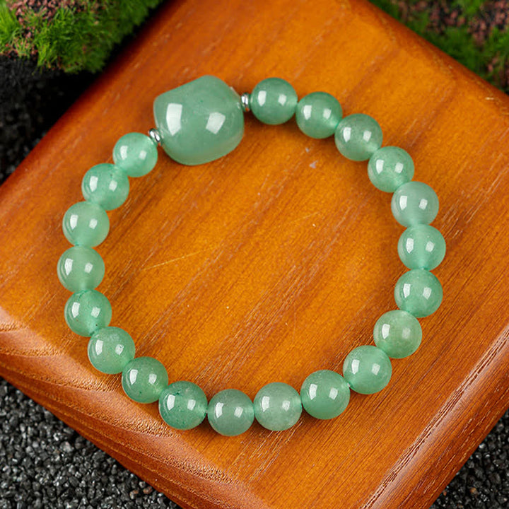 Buddha Stones かわいい猫のデザイン、ブルーレースアゲート、クリアクォーツビーズブレスレット - グリーンアベンチュリン（手首周り15～16cm） - image 4