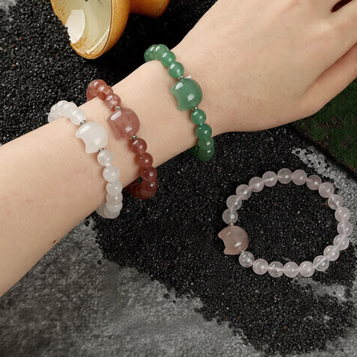 Buddha Stones かわいい猫のデザイン、ブルーレースアゲート、クリアクォーツビーズブレスレット - image 34