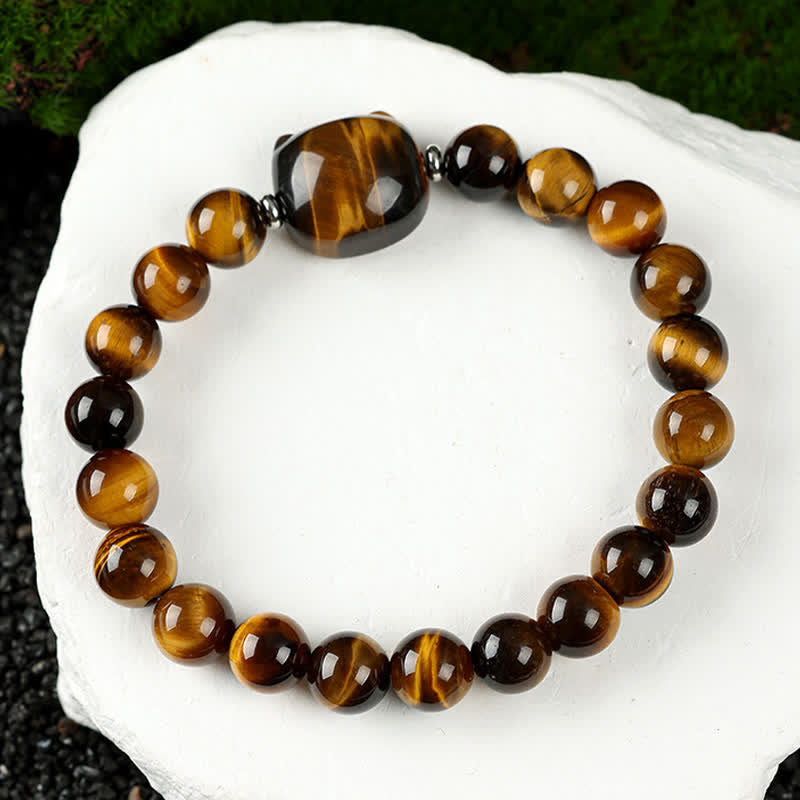 Buddha Stones かわいい猫のデザイン、ブルーレースアゲート、クリアクォーツビーズブレスレット - タイガーアイ（手首周り15～16cm） - image 31