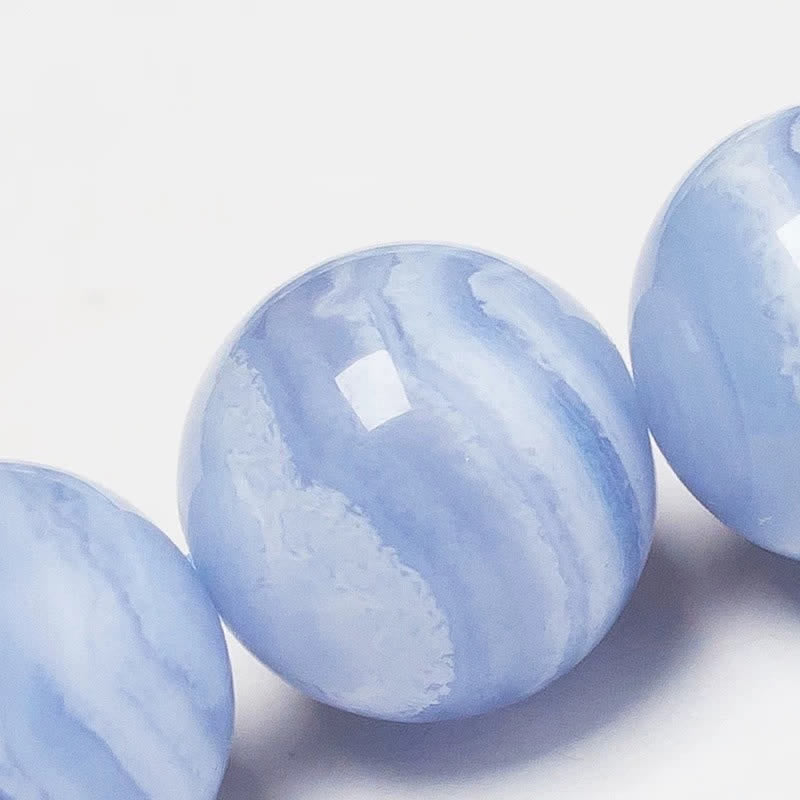 Buddha Stones 丸型デザインの天然ブルーレースアゲートビーズブレスレット - image 4