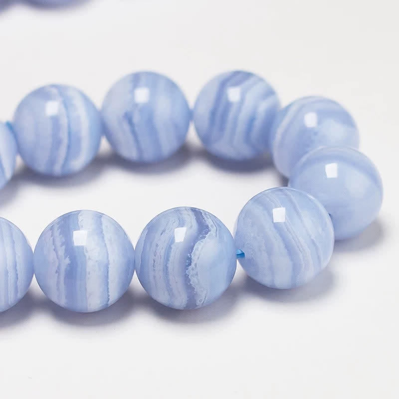 Buddha Stones 丸型デザインの天然ブルーレースアゲートビーズブレスレット - image 3
