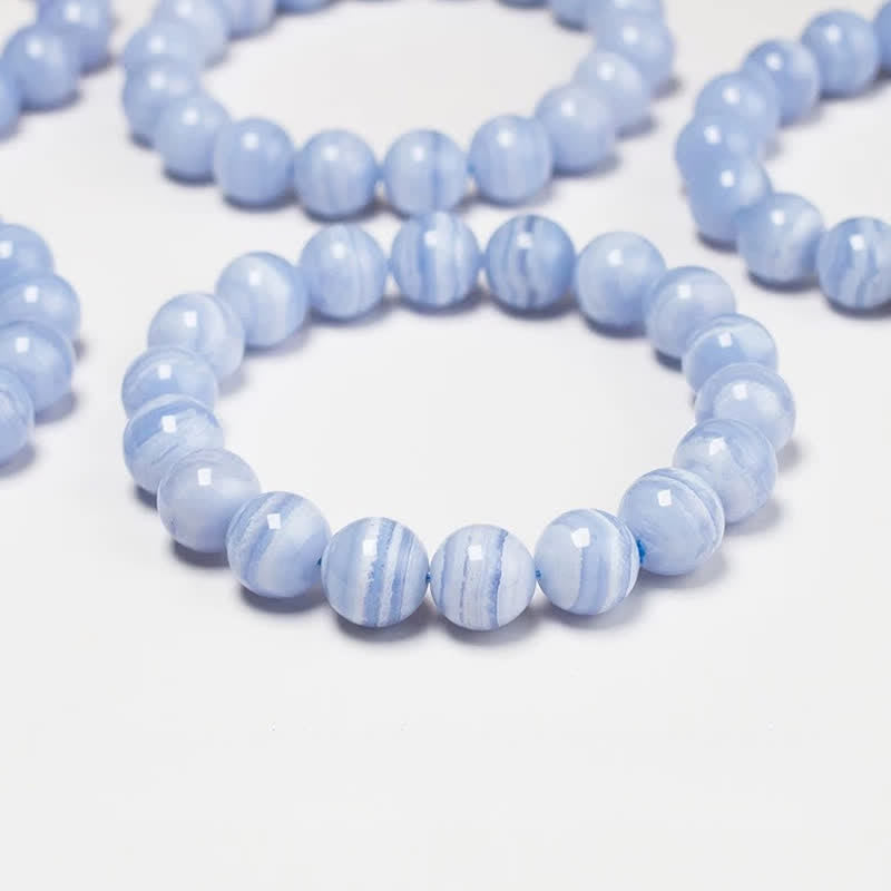 Buddha Stones 丸型デザインの天然ブルーレースアゲートビーズブレスレット - image 2