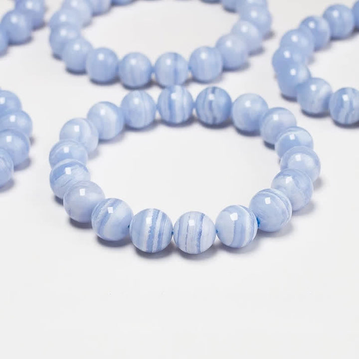 Buddha Stones 丸型デザインの天然ブルーレースアゲートビーズブレスレット - image 2