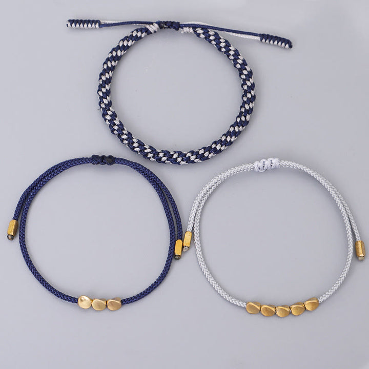 Buddha Stones 青とグレーの糸に金色の銅ビーズをあしらったセルフケアブレスレット（3個セット） - image 9