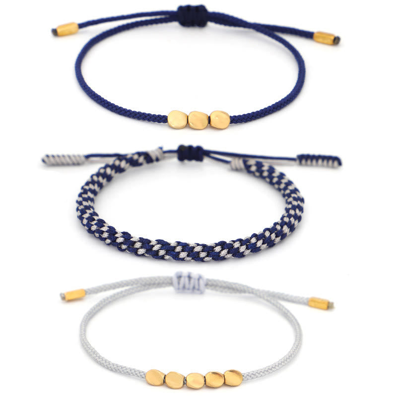 Buddha Stones 青とグレーの糸に金色の銅ビーズをあしらったセルフケアブレスレット（3個セット） - image 10