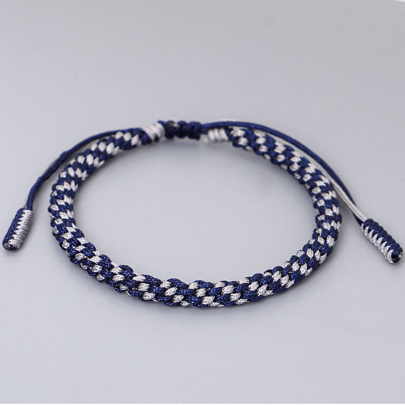 Buddha Stones 青とグレーの糸に金色の銅ビーズをあしらったセルフケアブレスレット（3個セット） - image 4
