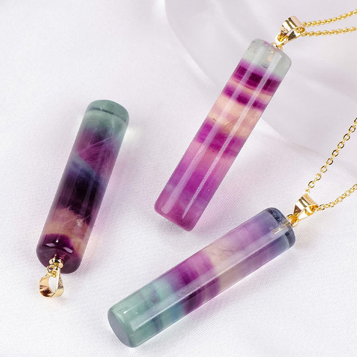 Buddha Stones 天然カラフルフローライト円筒形保護ネックレスペンダント - image 2