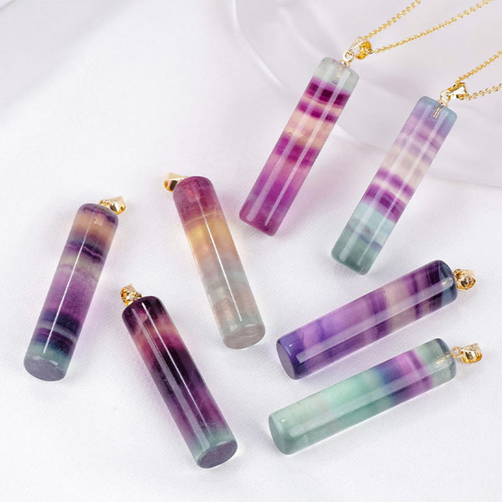Buddha Stones 天然カラフルフローライト円筒形保護ネックレスペンダント - image 4