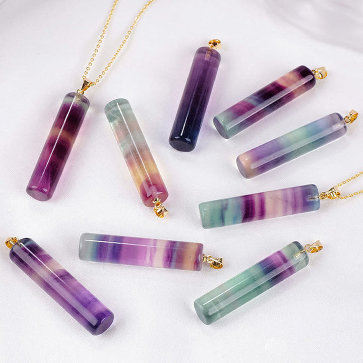 Buddha Stones 天然カラフルフローライト円筒形保護ネックレスペンダント - image 9