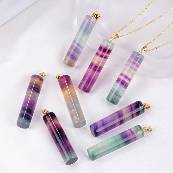 Buddha Stones 天然カラフルフローライト円筒形保護ネックレスペンダント - image 8