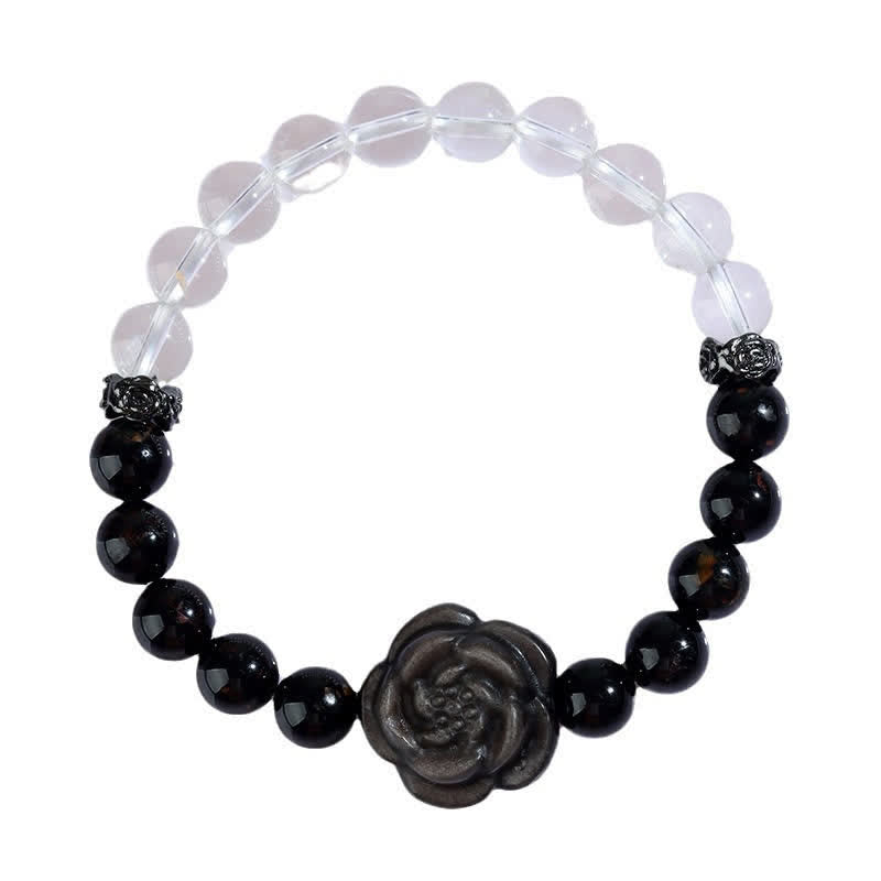 Buddha Stones ブラックトルマリンとクリアクォーツを彫刻したバラの花のデザインが特徴的なブレスレット - image 9