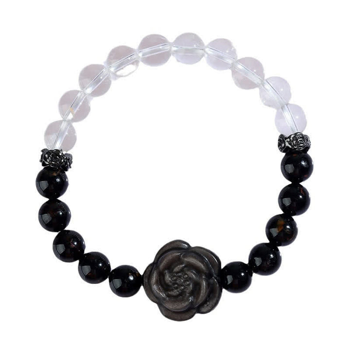 Buddha Stones ブラックトルマリンとクリアクォーツを彫刻したバラの花のデザインが特徴的なブレスレット - image 9