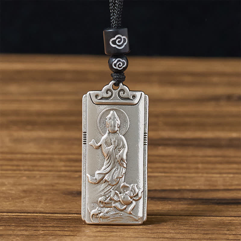 Buddha Stones 銅に銀メッキを施した観音菩薩ロープの富のネックレスペンダント - 観音菩薩 - image 0