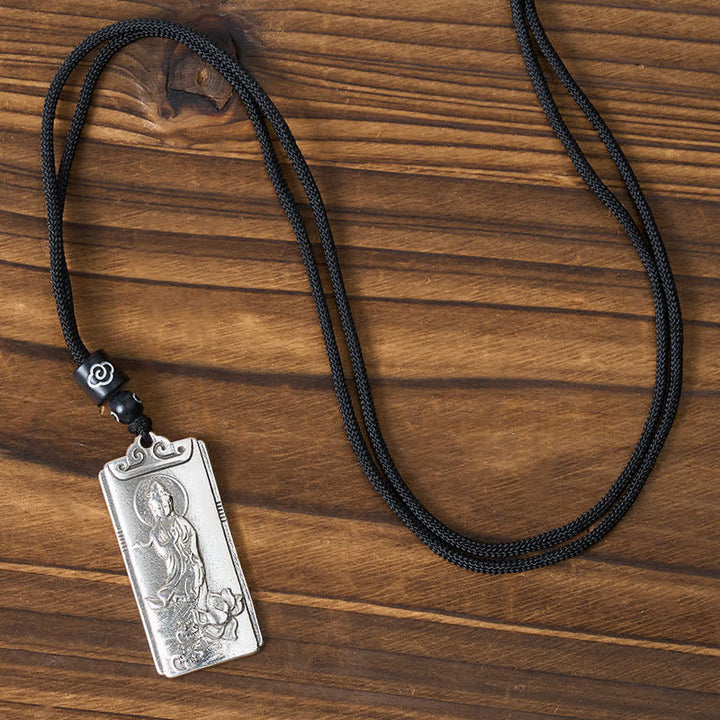 Buddha Stones 銅に銀メッキを施した観音菩薩ロープの富のネックレスペンダント - image 2