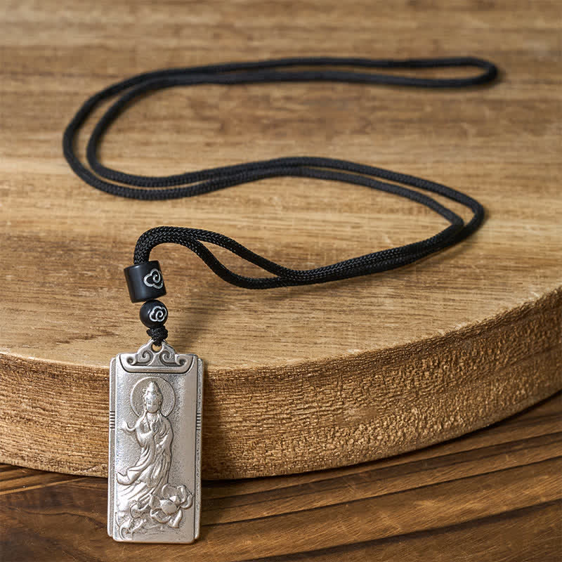 Buddha Stones 銅に銀メッキを施した観音菩薩ロープの富のネックレスペンダント - image 1
