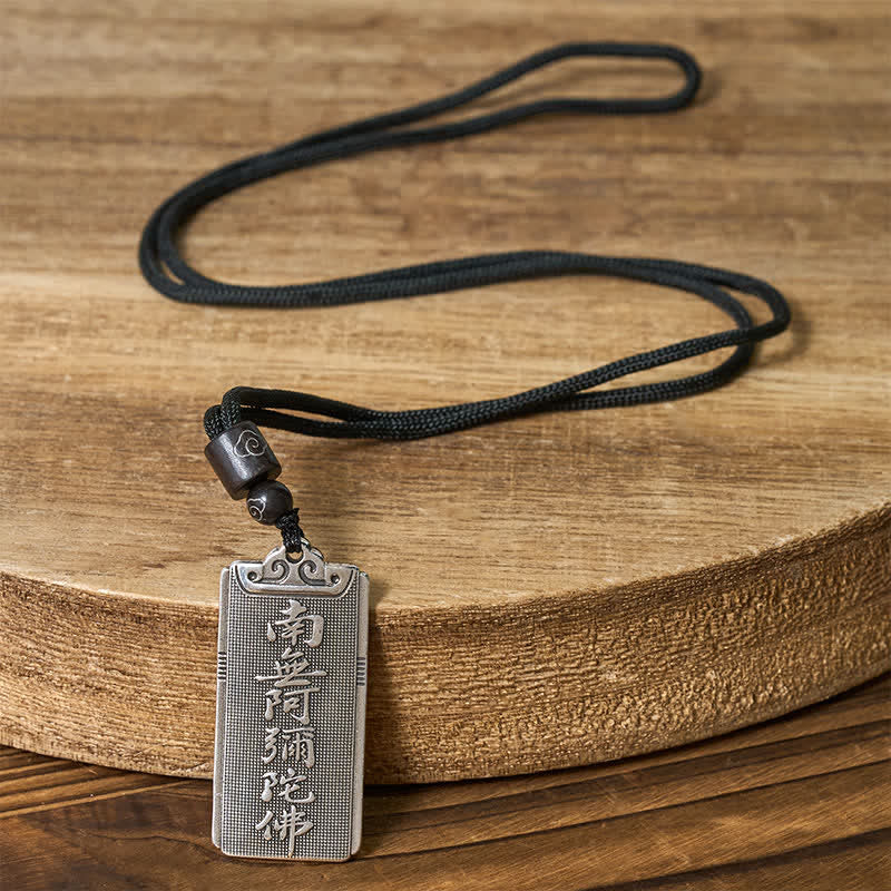 Buddha Stones 銅メッキ銀製南無阿弥陀如来ロープ幸運ネックレスペンダント - image 2