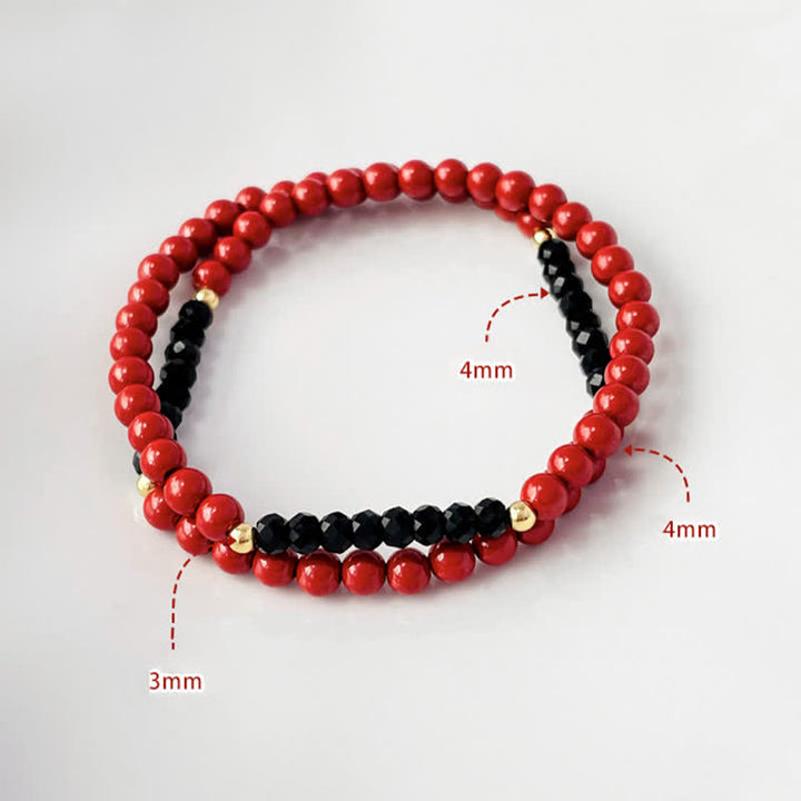 Buddha Stones 4mmダブルラップ辰砂ブラックトルマリン良縁祈願ブレスレット - image 5