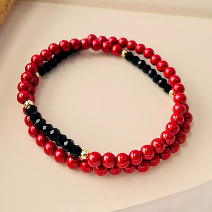 Buddha Stones 4mmダブルラップ辰砂ブラックトルマリン良縁祈願ブレスレット - image 1