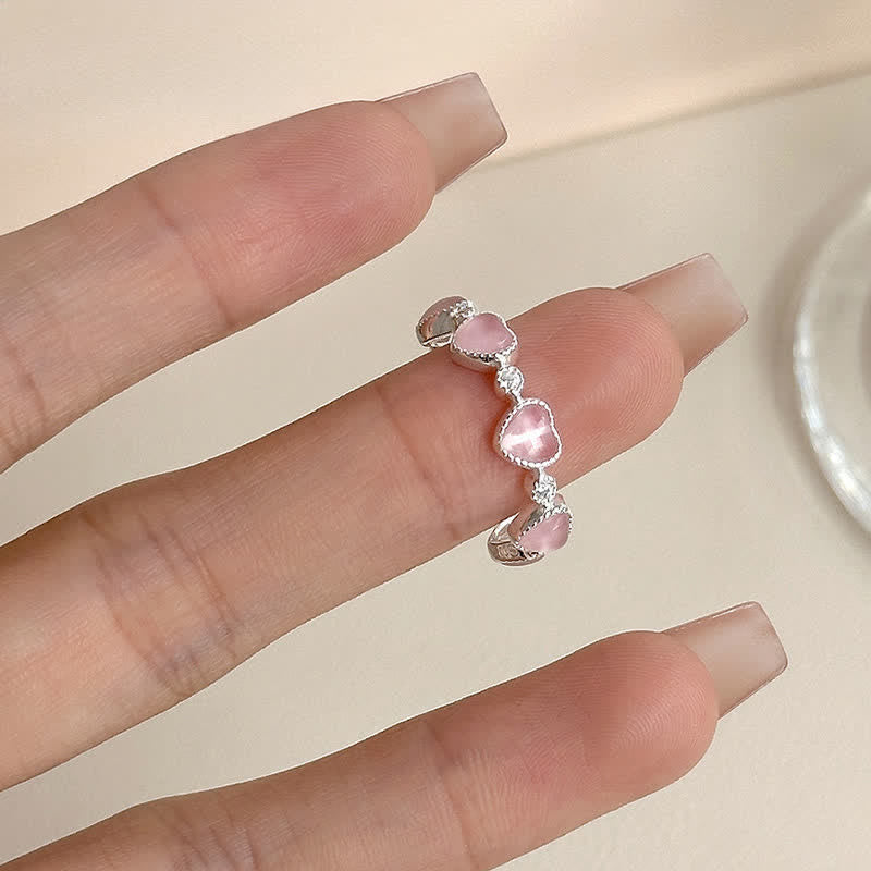 Buddha Stones 925スターリングシルバー ピンクキャッツアイ ハートデザイン 調節可能 ラブリング - image 4