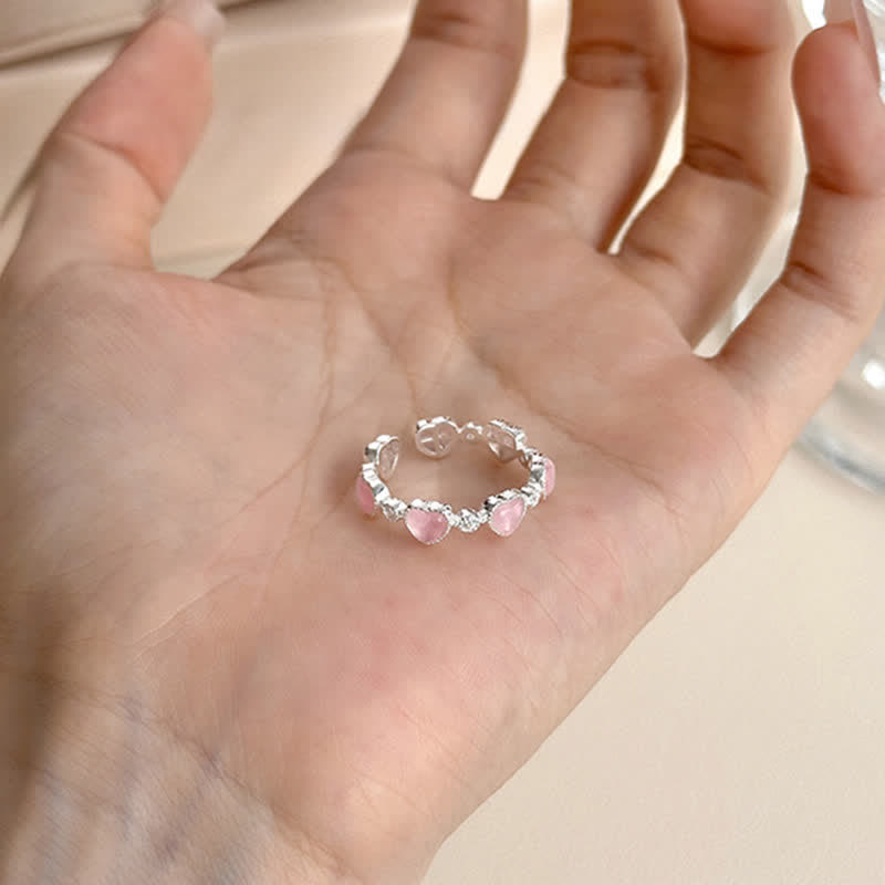 Buddha Stones 925スターリングシルバー ピンクキャッツアイ ハートデザイン 調節可能 ラブリング - image 3