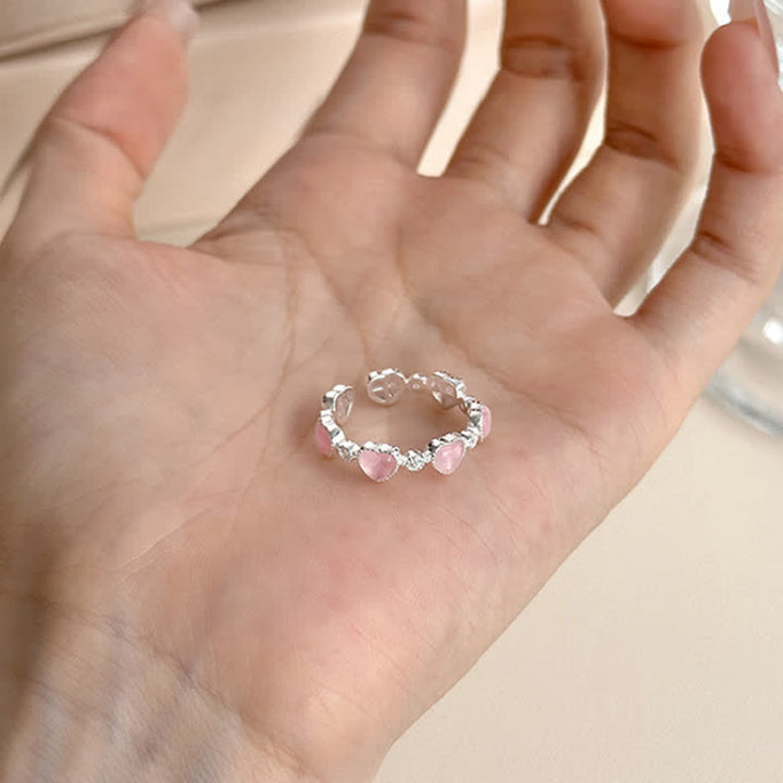 Buddha Stones 925スターリングシルバー ピンクキャッツアイ ハートデザイン 調節可能 ラブリング - image 3