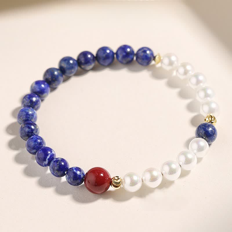 Buddha Stones ラピスラズリ、ラズライト、パール、辰砂のポジティブビーズブレスレット - image 0