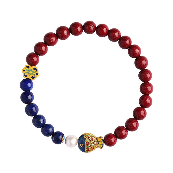 Buddha Stones 辰砂（ラピスラズリ）鯉如意雲チャーム良縁祈願ビーズブレスレット - image 4