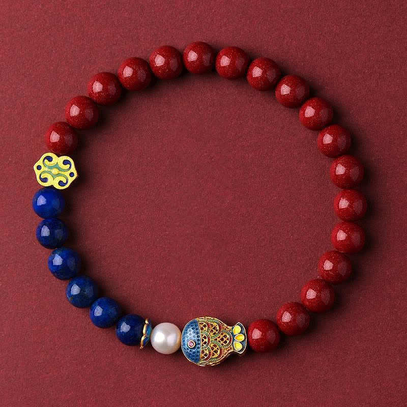 Buddha Stones 辰砂（ラピスラズリ）鯉如意雲チャーム良縁祈願ビーズブレスレット - 辰砂（手首周り14～15cm） - image 0