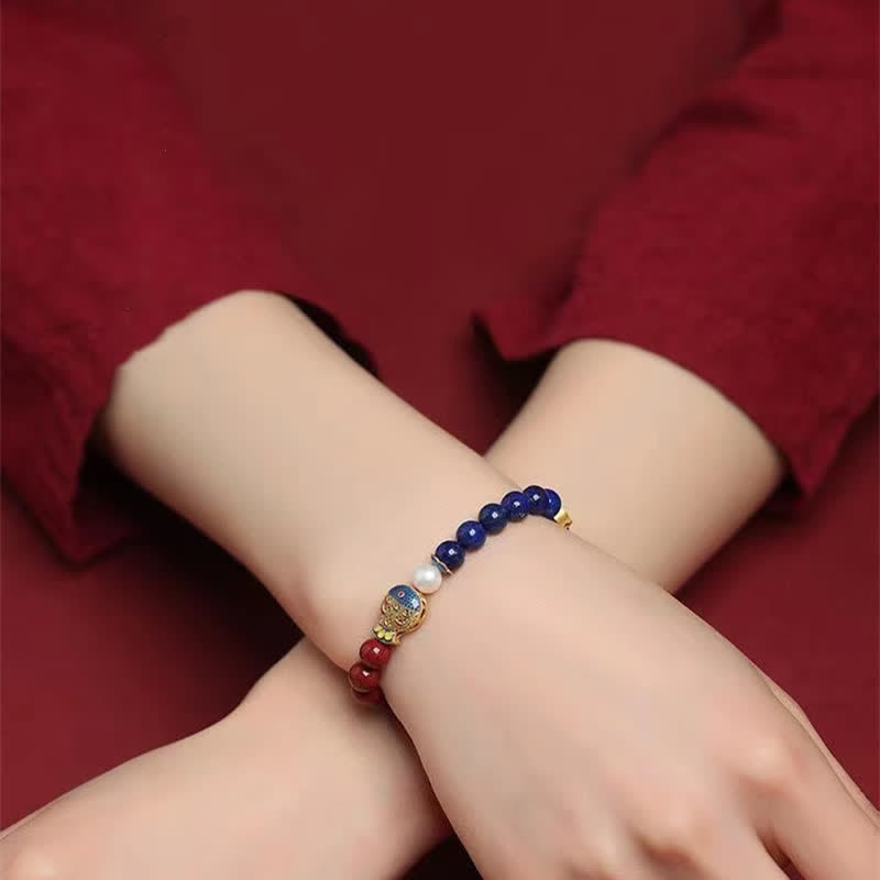 Buddha Stones 辰砂（ラピスラズリ）鯉如意雲チャーム良縁祈願ビーズブレスレット - image 3