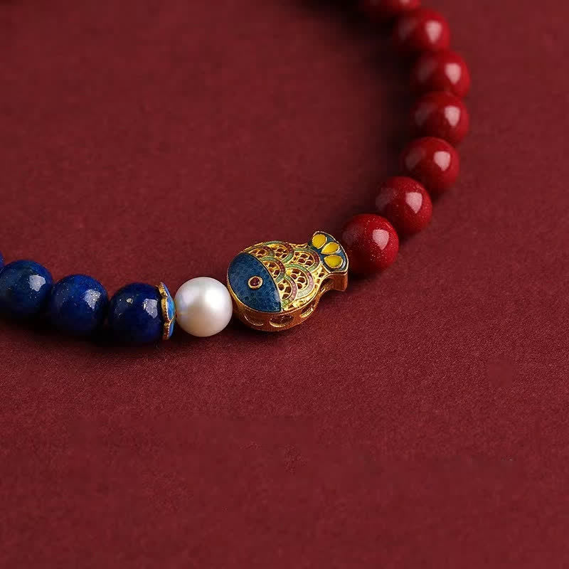 Buddha Stones 辰砂（ラピスラズリ）鯉如意雲チャーム良縁祈願ビーズブレスレット - image 1