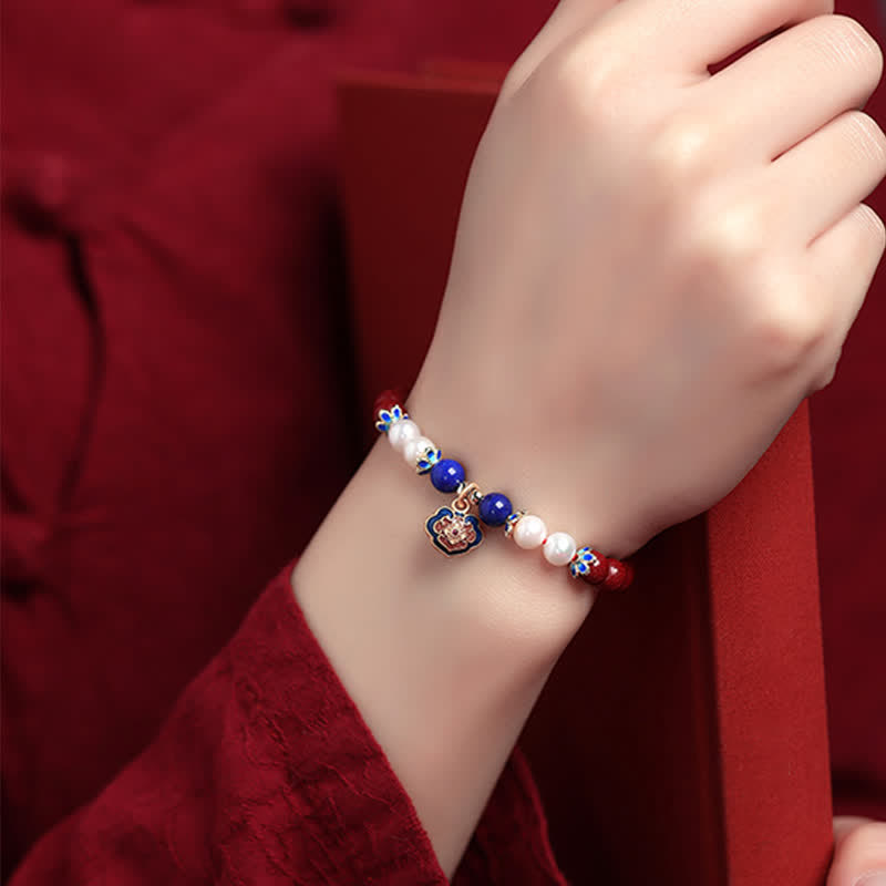 Buddha Stones 辰砂（ラピスラズリ）中国式錠前チャーム付き良縁祈願ブレスレット - image 6